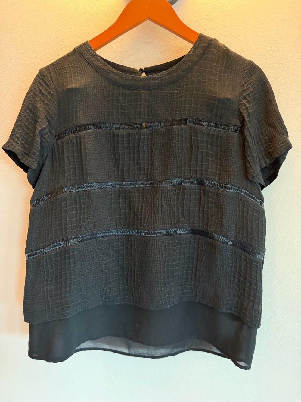 Comptoir‎ des Cotonniers Textured Layered Blouse Charcoal Grey Short Sleeve Top